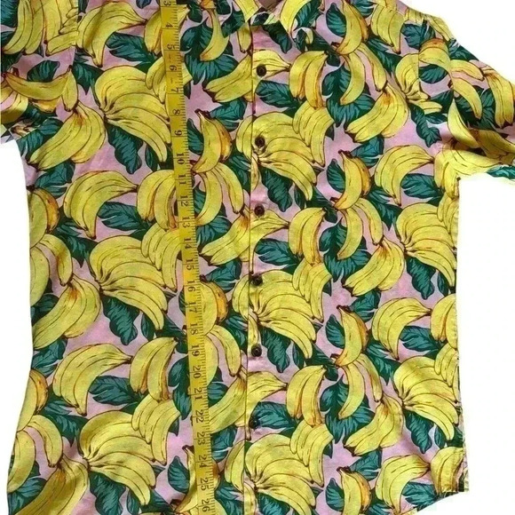 Jogal Shirt Men's Medium Banana Pattern Button Up Short Sleeve Tropical Leaf - Picture 8 of 11